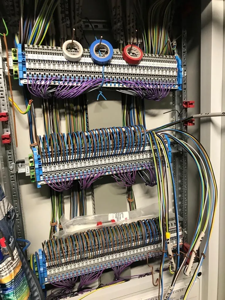 Terminal blocks with neatly routed and labelled wiring